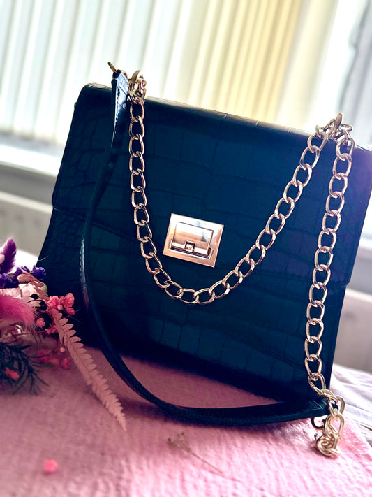 ZARA Black Croc-Embossed Shoulder Bag 🖤✨