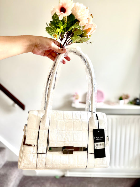FIORELLI Croc-Effect Structured Tote – Ivory Luxe 🤍✨
