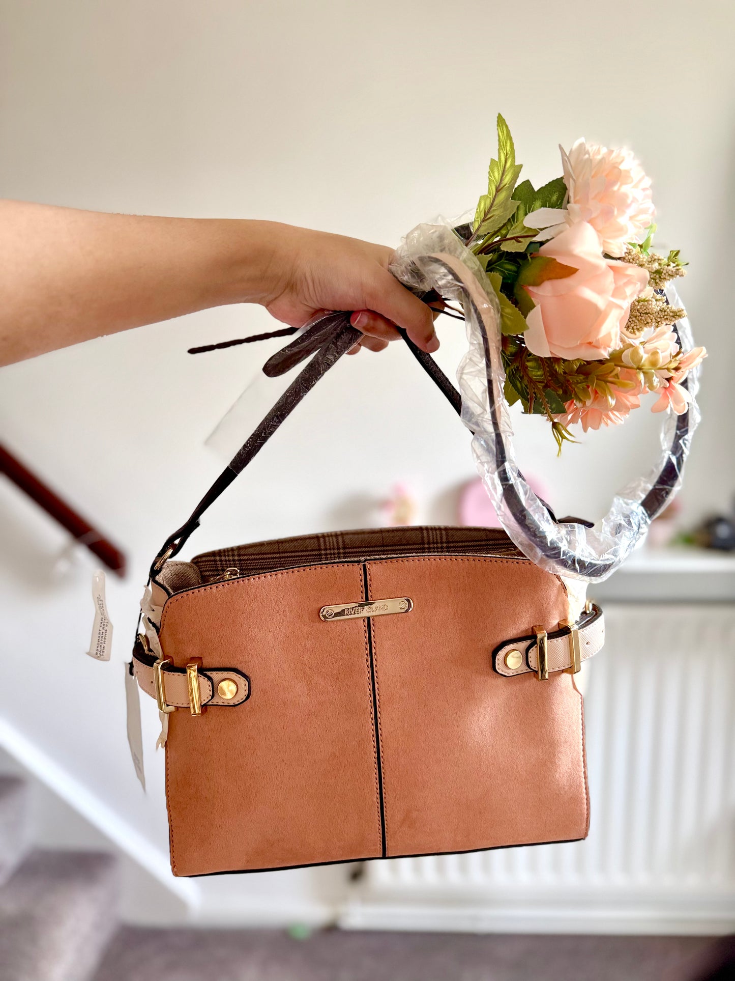 RIVER ISLAND Classic Buckle Shoulder Bag – Nude Blush 🌸✨
