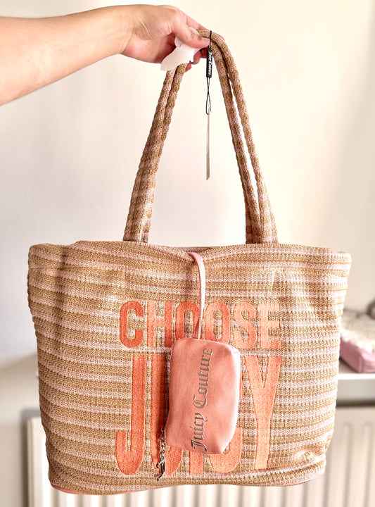 Juicy Couture Pink & Beige Nora Straw Large Shopping Bag 👜🌸